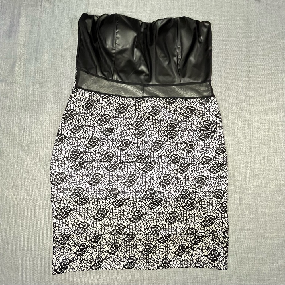 Janette Plus Dress Womens 3XL Black White Crochet Overlay Strapless Party Dress